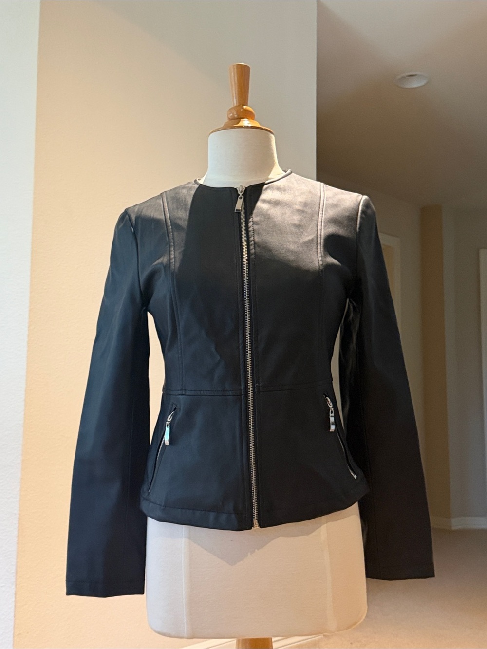 Zara Black Faux Leather Zip Jacket